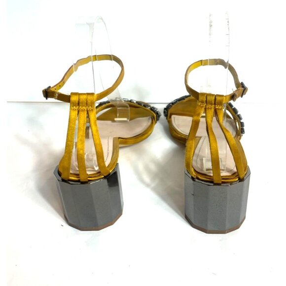 Zara Geometric Heeled Beaded Sandal Mustard Yellow Ankle Strap Size EU 39 / US 8 - Picture 7 of 12